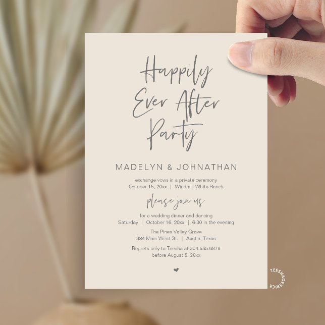 Invitation Happily Ever After Party, Modern Wedding Dinner (Happily Ever After Party, Modern Wedding Reception Dinner Invitation card in cream grey)