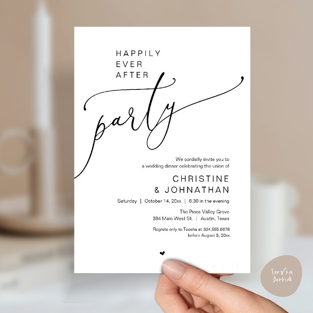 Invitation "Happily Ever After Party" Modern Wedding Dinner ("Happily Ever After Party" Modern Wedding Dinner reception Invitation card in black white)
