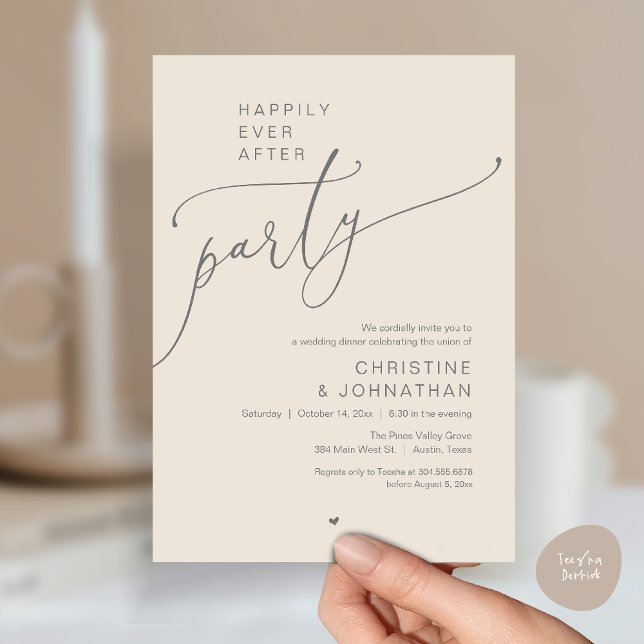 Invitation "Happily Ever After Party" Modern Wedding Dinner ("Happily Ever After Party" Modern Wedding Dinner reception Invitation card in cream grey)
