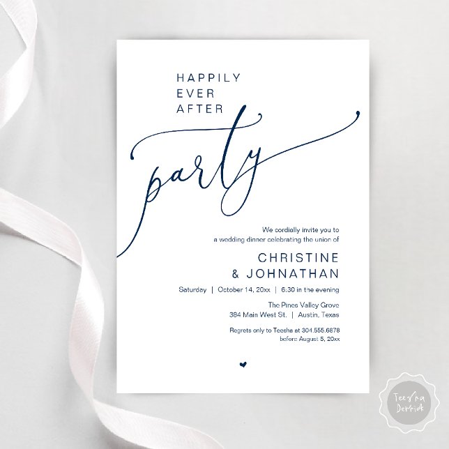 Invitation "Happily Ever After Party" Modern Wedding Dinner ("Happily Ever After Party" Modern Wedding Dinner Invitation Card in navy Blue)