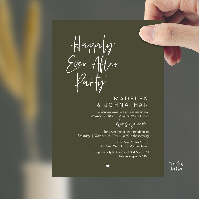 Invitation Happily Ever After Party, Modern Wedding Reception (Happily Ever After Party, Modern Wedding Reception Dinner Invitation card in olive green)