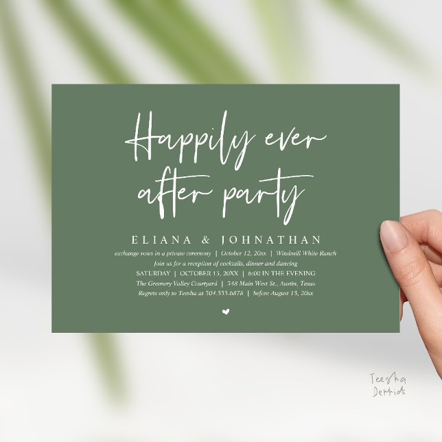 Invitation  Happily Ever After Party Modern Wedding Reception (Happily Ever After Party Modern Wedding Reception Invitation Card in Sage Green)