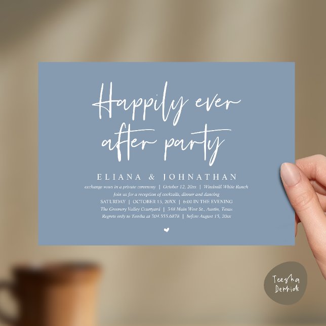 Invitation  Happily Ever After Party Modern Wedding Reception (Happily Ever After Party Modern Wedding Reception Invitation Card in Dusty Blue)
