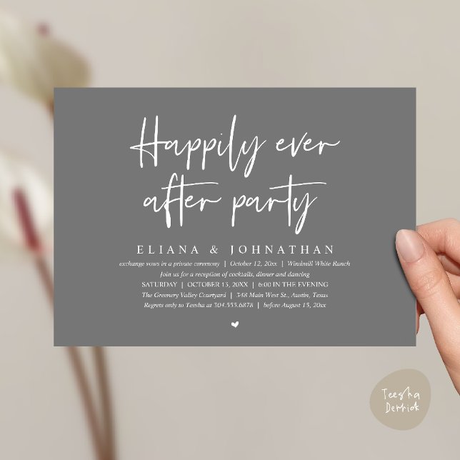 Invitation  Happily Ever After Party Modern Wedding Reception (Happily Ever After Party Modern Wedding Reception Invitation Card in Dark Grey)