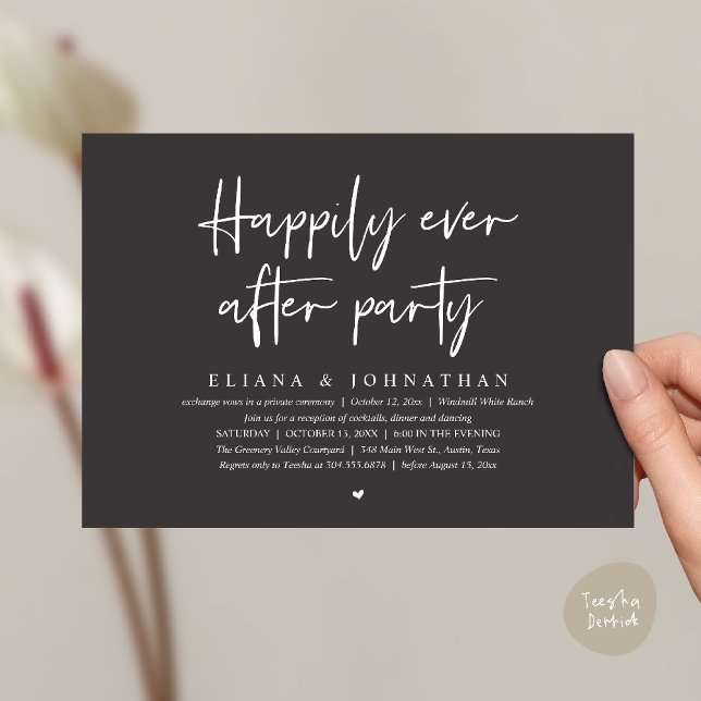 Invitation  Happily Ever After Party Modern Wedding Reception (Happily Ever After Party Modern Wedding Reception Invitation Card in Charcoal Grey)