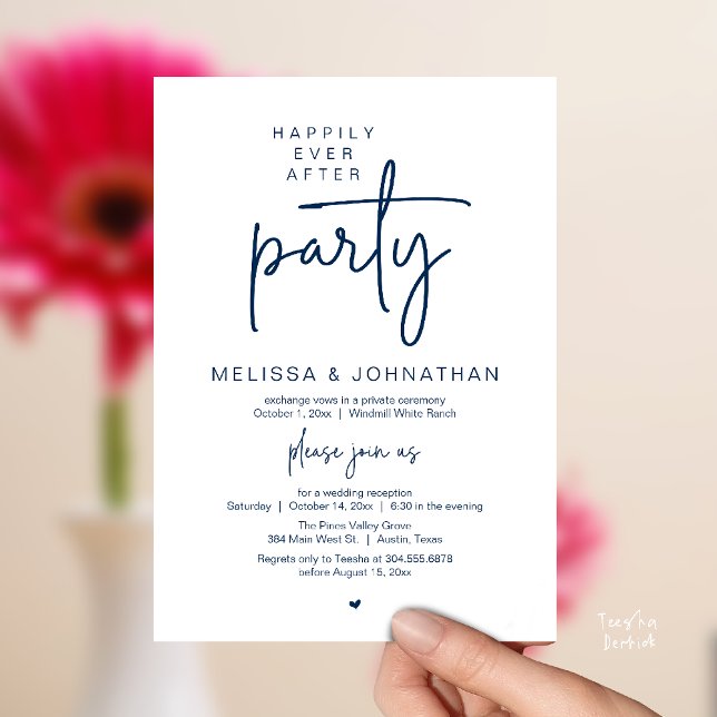Invitation Happily Ever After Party, Modern Wedding Reception (Happily Ever After Party, Modern Wedding Reception Dinner Invitation Card in Navy Blue)