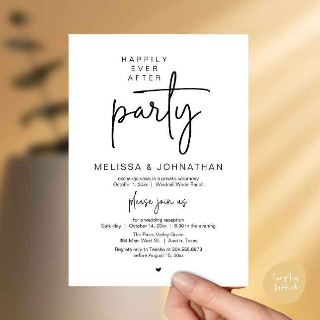 Invitation Happily Ever After Party, Modern Wedding Reception (Happily Ever After Party, Modern Wedding Reception Invitation Card in Black and White)