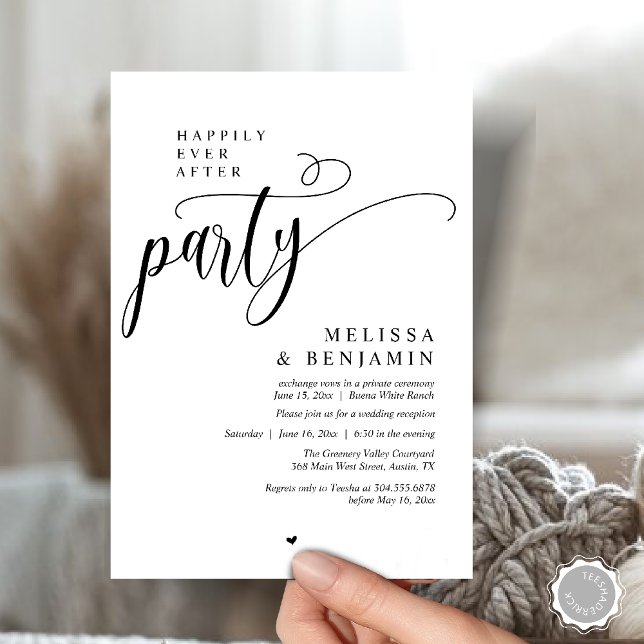 Invitation Happily Ever After Party, Reception Modern Minimal (Happily Ever After Party, Reception Modern Minimal Invitation Card in Black and White)