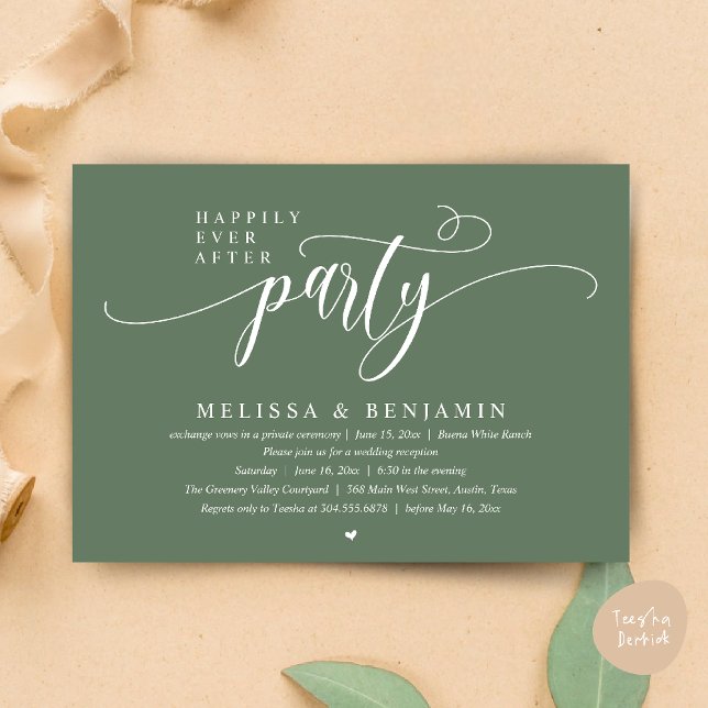 Invitation Happily Ever After Party, Reception Modern Minimal (Happily Ever After Party, Reception Modern Minimal Invitation Card in Sage Green)