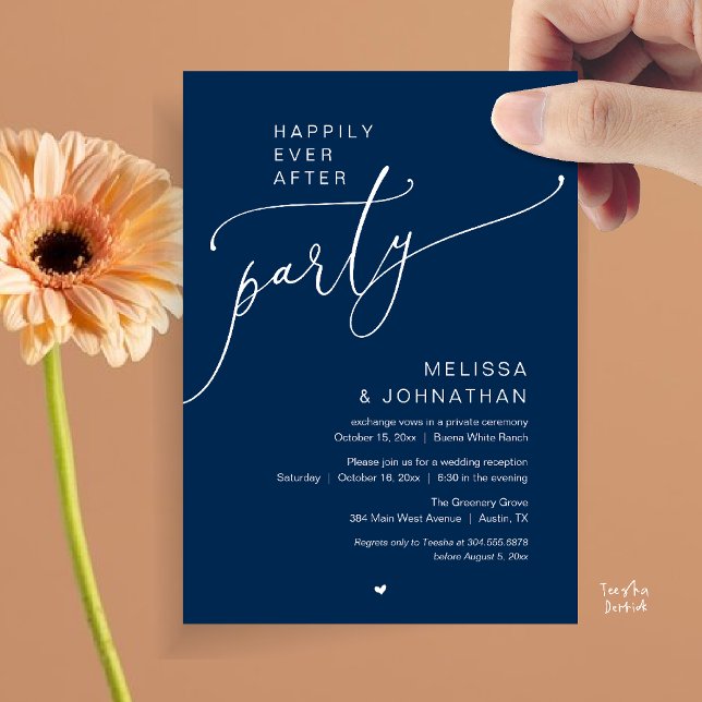 Invitation Happily Ever After Party Romance Wedding Reception (Happily Ever After Party Romance Wedding Reception Invitation card in navy blue)