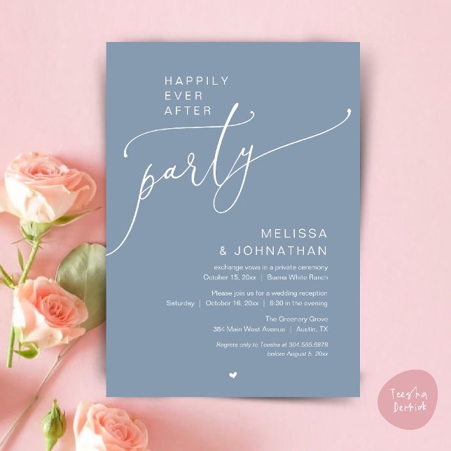 Invitation Happily Ever After Party Romance Wedding Reception (Happily Ever After Party Romance Wedding Reception Invitation card in dusty blue)