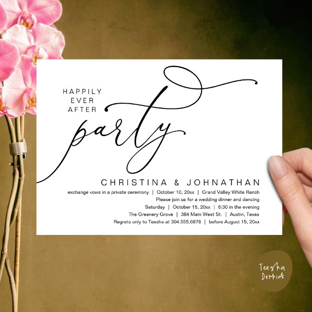 Invitation Happily Ever After Party, Romantic Wedding Dinner (Happily Ever After Party, Romantic Modern Elopement Dinner Dancing Invites Card PDF Black White)