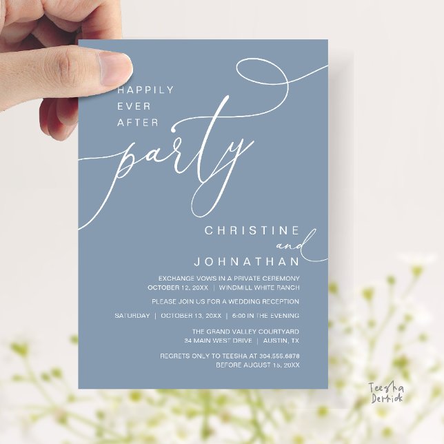 Invitation Happily Ever After Party Romantic Weds Reception (Happily Ever After Party Romantic Weds Reception Invitation Card in Dusty Blue)