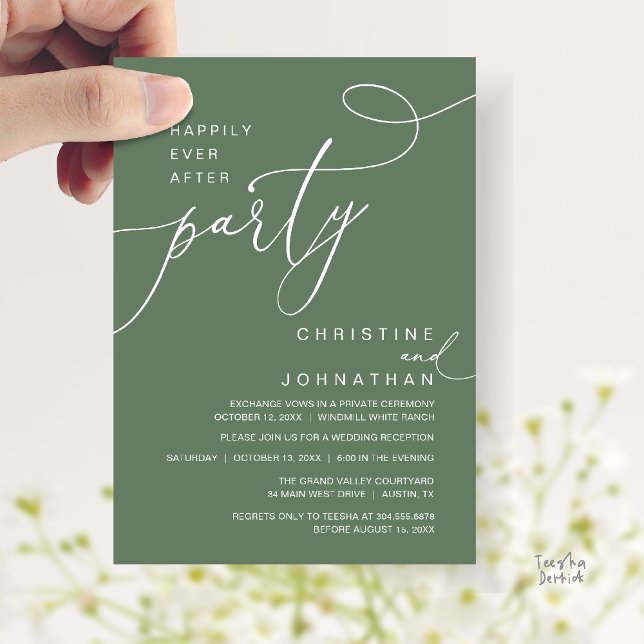 Invitation Happily Ever After Party Romantic Weds Reception (Happily Ever After Party Romantic Weds Reception Invitation Card in Sage Green)