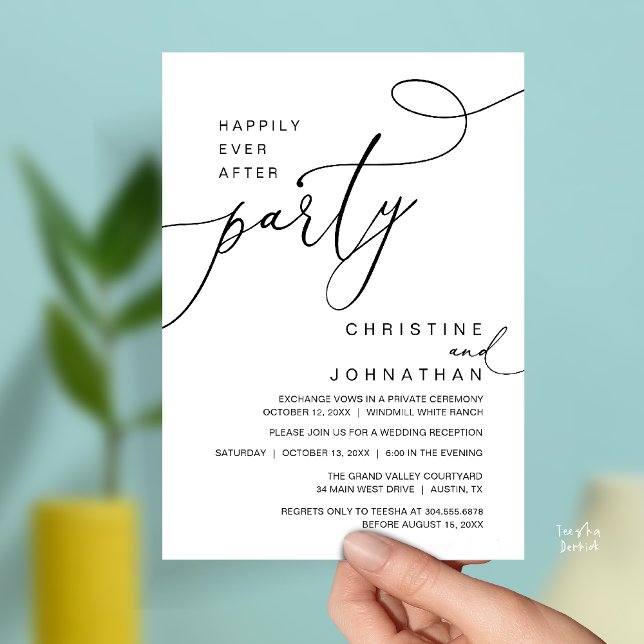 Invitation Happily Ever After Party Romantic Weds Reception (Happily Ever After Party Romantic Weds Reception Invitation Card in Black and White)