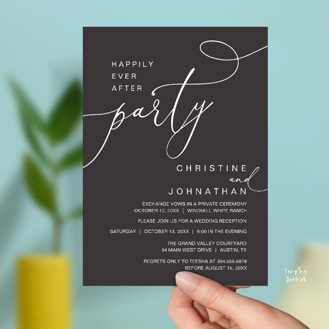 Invitation Happily Ever After Party Romantic Weds Reception (Happily Ever After Party Romantic Weds Reception Invitation Card in Charcoal Grey)