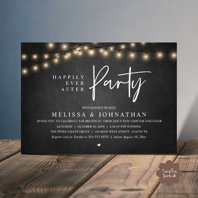 Invitation Happily Ever After Party, Rustic String Lights (Happily Ever After Party, Rustic Wedding String Lights Invitation card, Reception chalkboard)