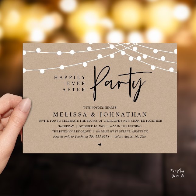 Invitation Happily Ever After Party, Rustic String Lights (Happily Ever After Party, Rustic Wedding String Lights Invitation card, Reception Dinner Dancing)