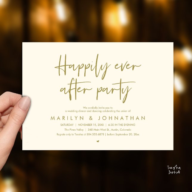 Invitation Happily Ever After Party, Wedding Dinner Dancing (Happily Ever After Party, Wedding Dinner Dancing Invitation Card in Yellow Gold)