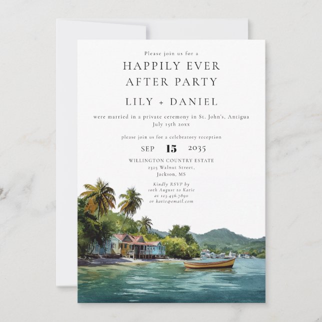 Invitation Happily Ever After Tropical Caribbean Wedding (Devant)