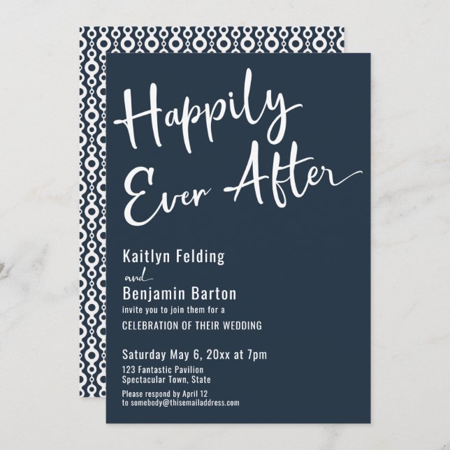 Invitation Happily Ever After Typographie Gras Blanc sur Fond (Devant / Derrière)