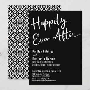Invitation Happily Ever After Typographie Gras Blanc sur Noir