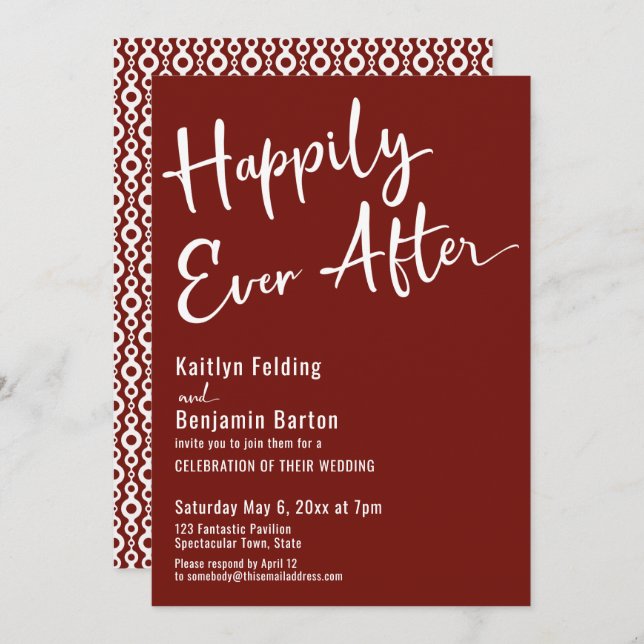 Invitation Happily Ever After Typographie Gras Blanc sur Vin (Devant / Derrière)