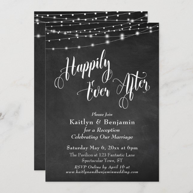Invitation Happily Ever After Typographie Tableau à Craie Lum (Devant / Derrière)