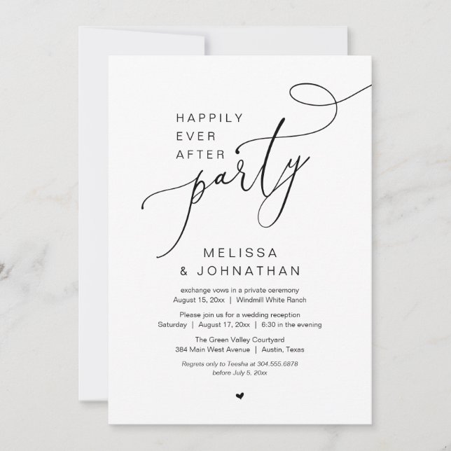 Invitation Happily Ever After Wedding Elopement Party (Devant)