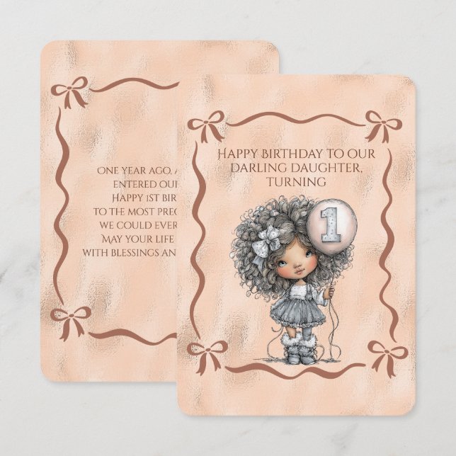 Invitation Happy Birthday Darling Daughter Turning 1 (Devant / Derrière)