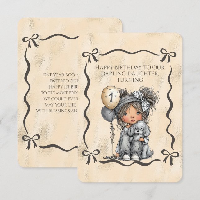 Invitation Happy Birthday Darling Daughter Turning 1 (Devant / Derrière)