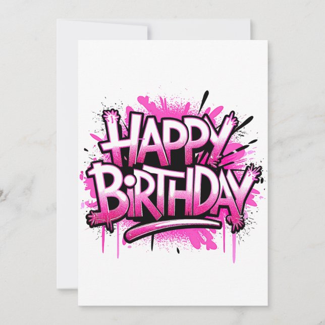Invitation Happy Birthday Graffiti Pink & White Invite (Devant)