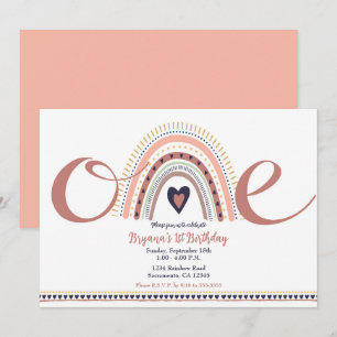 Invitation Happy Boho Rainbow Modern 1 1st Birthday Party