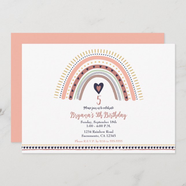 Invitation Happy Boho Rainbow Modern Anniversaire de enfant P (Devant / Derrière)