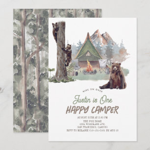 Invitation Happy Camper Mountain Bears Boy 1er anniversaire
