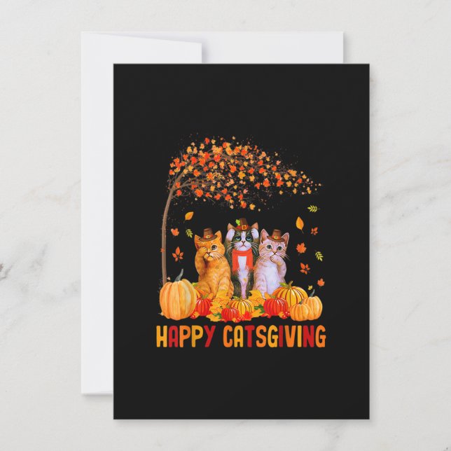 Invitation Happy Catsgiving Cute Thanksgiving Chat Amoureux C (Devant)