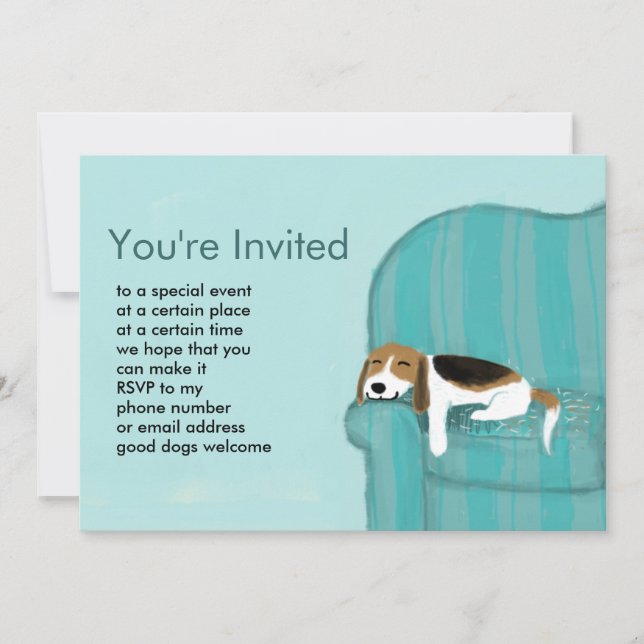 Invitation Happy Couch Beagle | Jolie fête des animaux de com (Devant)