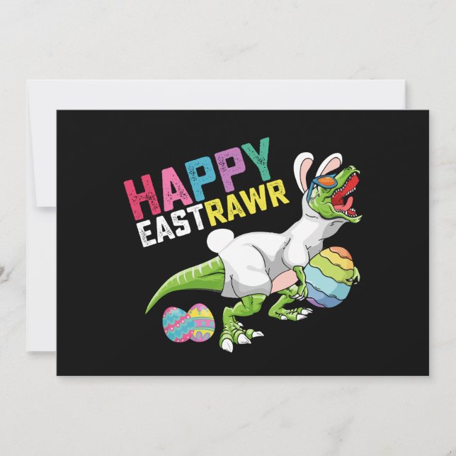 Invitation Happy Easttrawr T Rex Dinosaur Easter Bunny Egg (Devant)