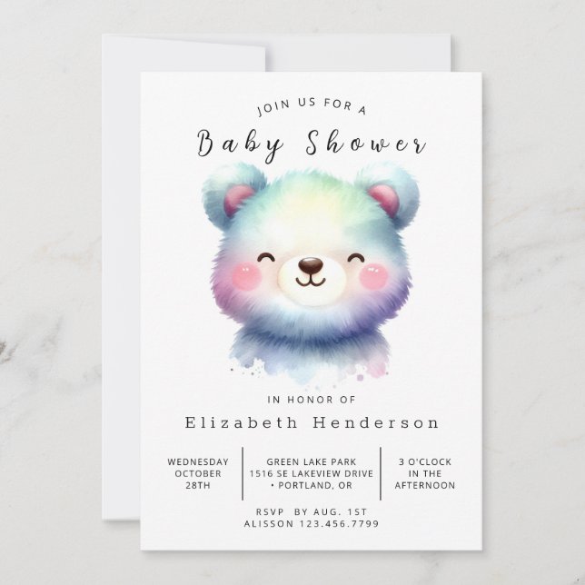 Invitation Happy Editable Bear Baby shower (Devant)