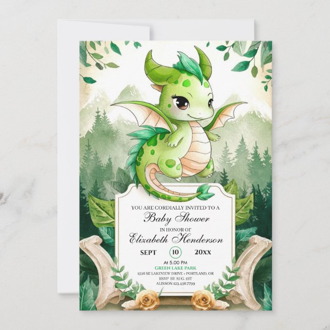 Invitation Happy Editable Dragon Baby shower (Devant)