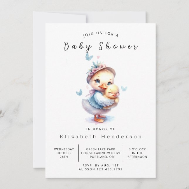 Invitation Happy Editable Duck Baby shower (Devant)