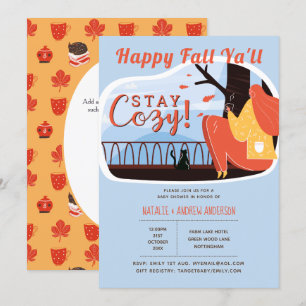 Invitation Happy Fall Ya'll Stay Cosy Folk Art Baby shower