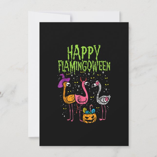 Invitation Happy Flamingoween Flamants roses effrayants Drôle (Devant)