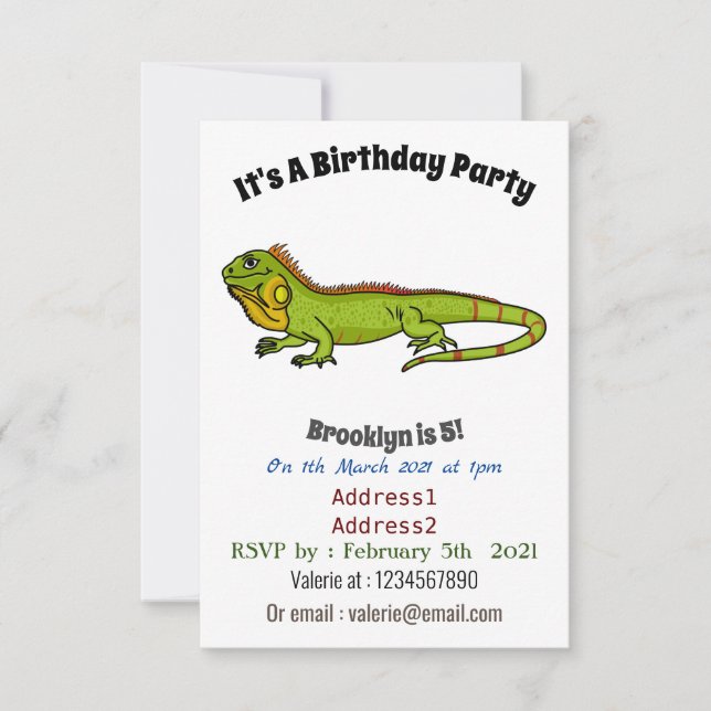 Invitation Happy green iguana cartoon (Devant)