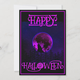 Invitation Happy Halloween Howling Chien Purple Moon