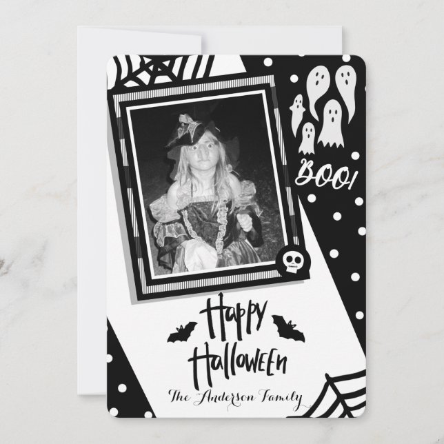 Invitation Happy Halloween Whimsical Black & White Photo (Devant)