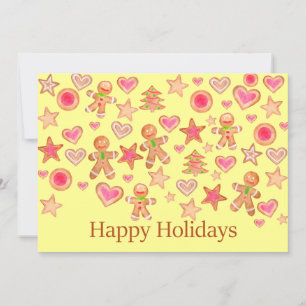 Invitation Happy Holidays watercolor gingerbread cookies