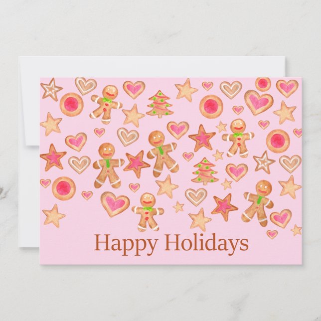 Invitation Happy Holidays watercolor gingerbread cookies (Devant)