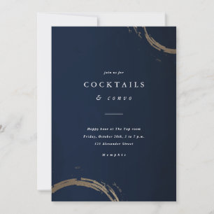 Invitation Happy Hour Bleu et Or Élégant