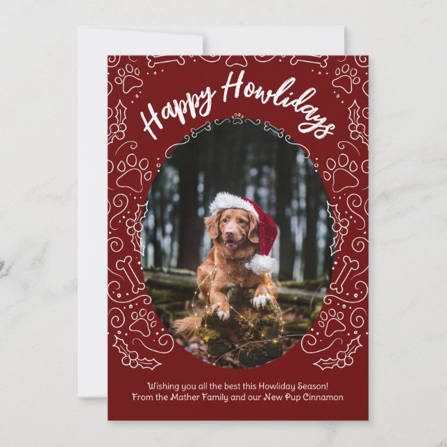 Invitation Happy Howlidays Dog Pet Christmas Card Dark Red (Devant)